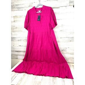 Crown & Ivy Womens 3X Pink Short-Sleeve V-Neck Boho Lightweight Maxi Dress NEW